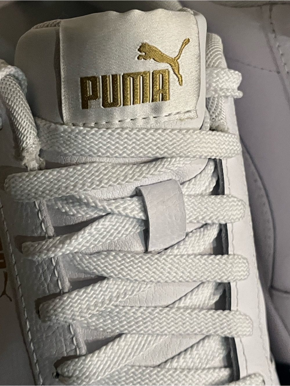 Puma White Leather Sneakers with Black Outsole and Gold Logo 6/ 39 women’s 8 - Picture 5 of 12